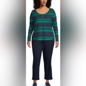 TERRA & SKY henley long sleeve waffle thermal pullover green blue top size 14W